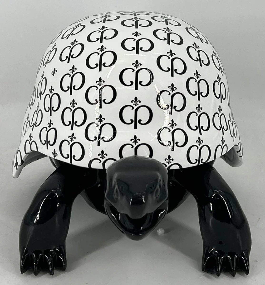 Casa Padrino figura decorativa de lujo tortuga negro / blanco 40 cm - Accesorios decorativos