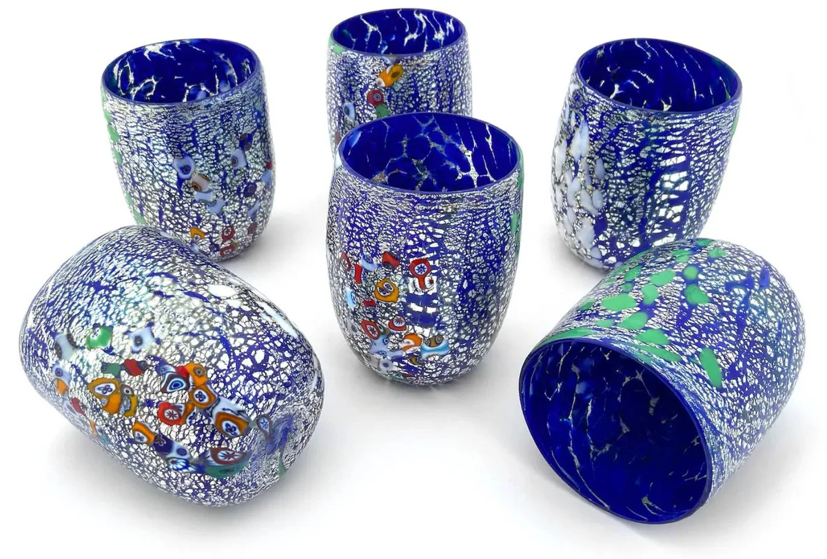 Casa Padrino conjunto de 6 vasos de agua de cristal de Murano de lujo azul ? 8 x A. 10,5 cm - Hecho en Italia