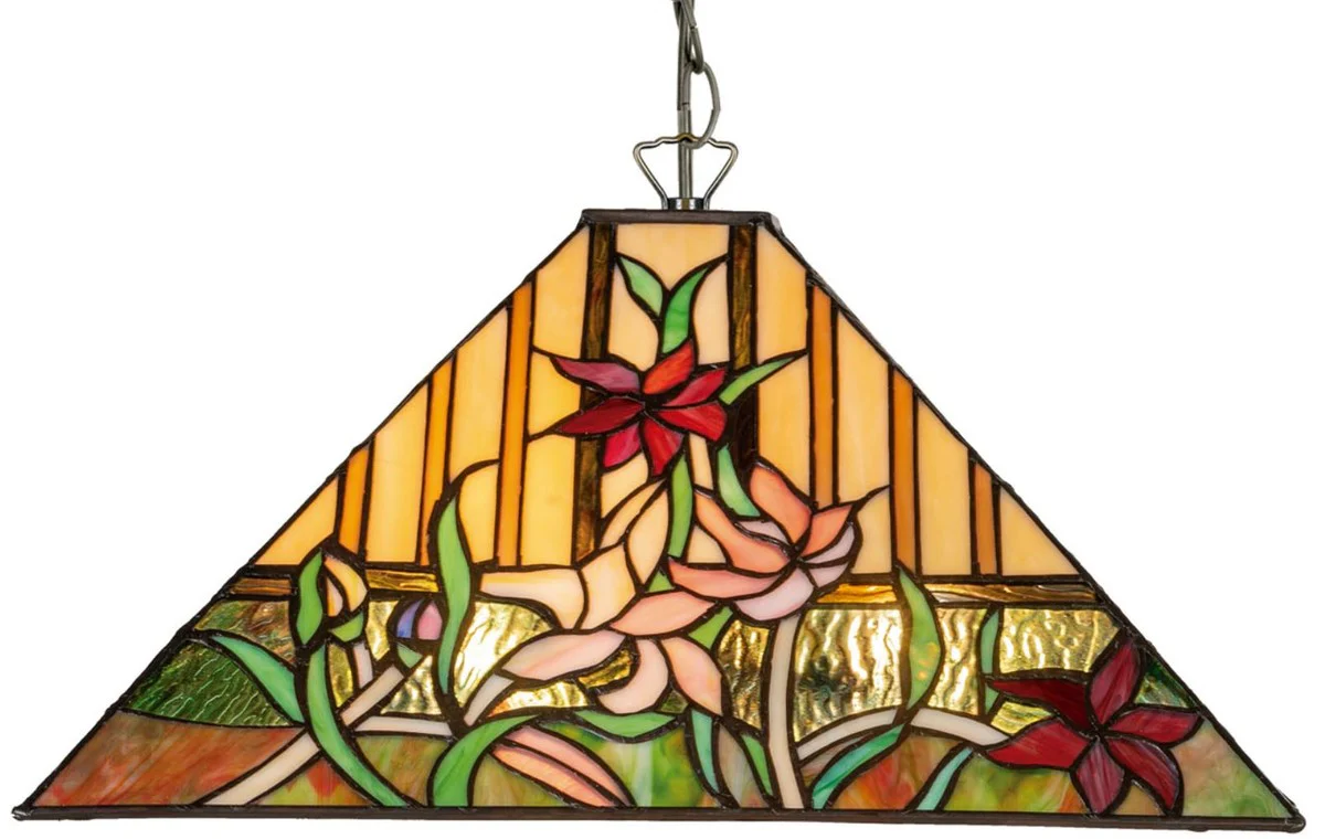 Casa Padrino Lámpara Colgante Tiffany de Lujo Multicolor 40 x 40 x H. 95 cm - Lámpara Colgante Tiffany con Vidrio Hecha a Mano