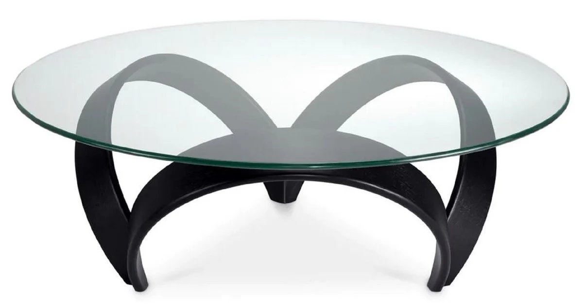 Casa Padrino mesa de centro de lujo negro ? 110 x A. 36,5 cm - Mesa de sal¨®n redonda con tapa de vidrio - Muebles de sal¨®n - Muebles de hotel - Muebles de lujo - Colecci¨®n de lujo