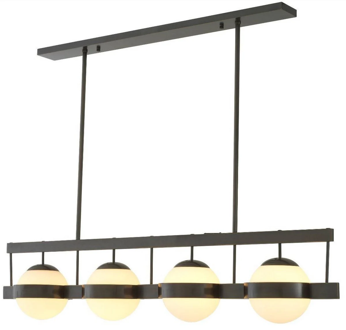 Casa Padrino lámpara de araña de lujo bronce / blanco 140 x 22 x A. 30 cm - Lámpara de araña moderna de metal con pantallas redondas de vidrio - Colección de Lujo