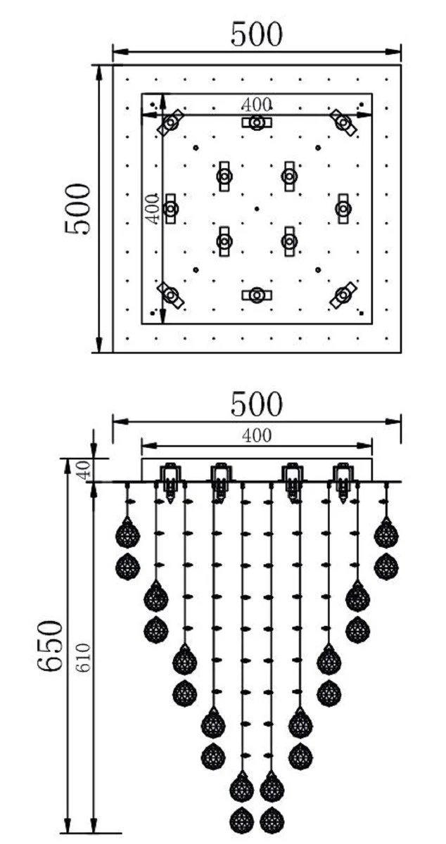 Casa Padrino lámpara de techo de diseño plata 50 x 50 x H. 65 cm - Lámpara de Techo Moderna Cromada con Cadenas de Cristal