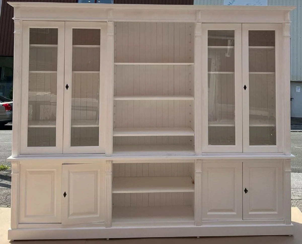 Casa Padrino gabinete de estilo campestre estilo campestre blanco 286 x 51 x A. 228 cm - Armario de libros de madera maciza - Gabinete de sal¨®n - Gabinete de oficina - Muebles estilo campestre