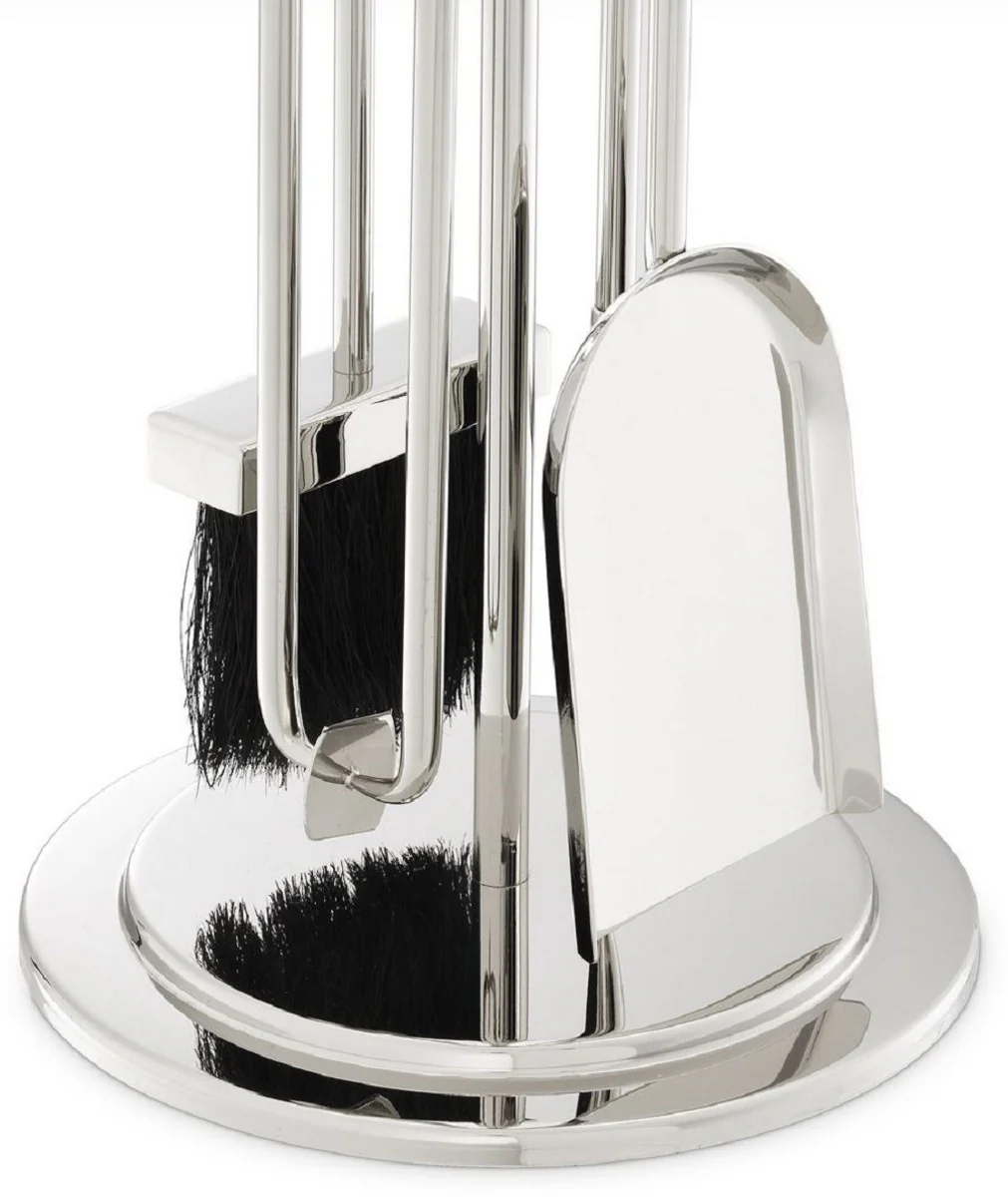 Casa Padrino conjunto de chimenea de lujo plata ? 27,5 x A. 71 cm - Conjunto de chimenea de 4 piezas con soporte - Accesorios para Chimenea