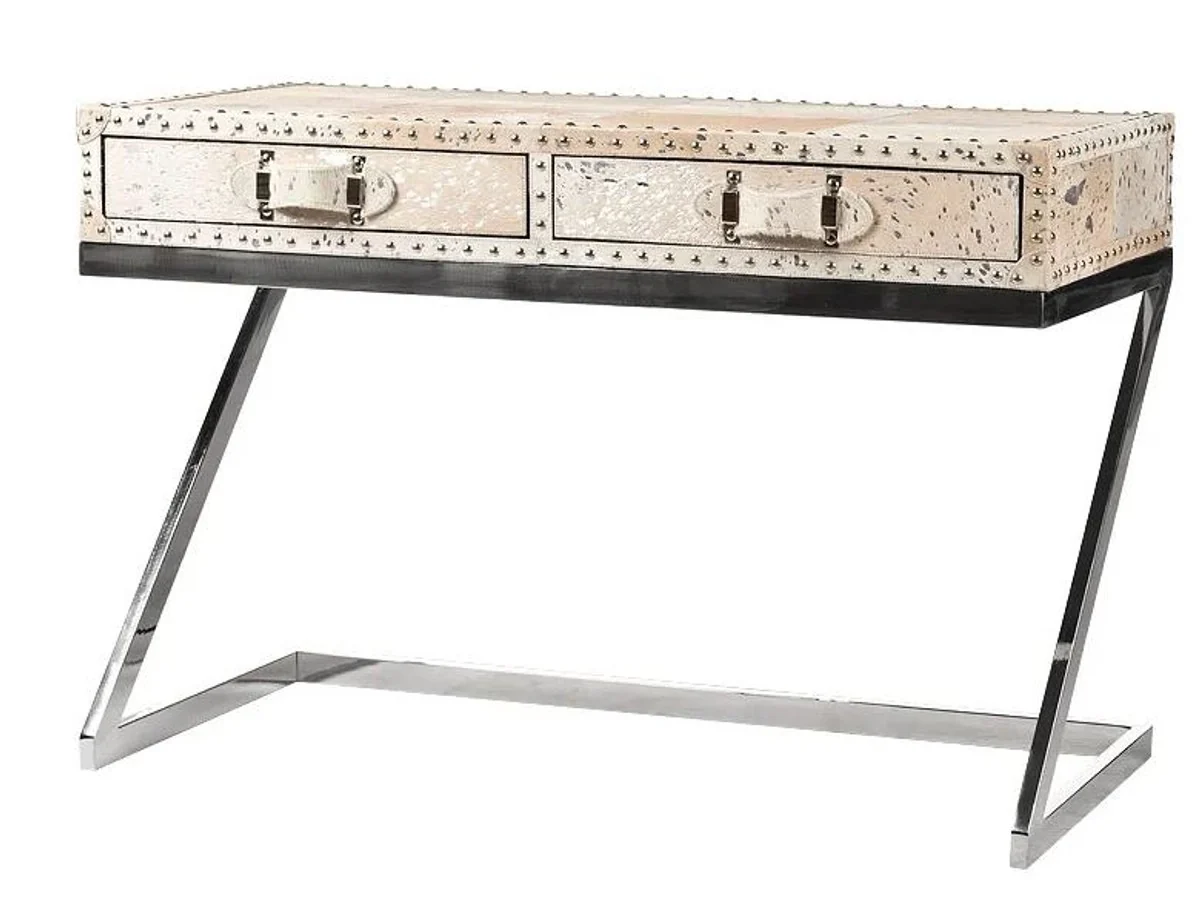 Casa Padrino escritorio de lujo con 2 cajones piel / plata 110 x 50 x H75 / metal - Secretaria