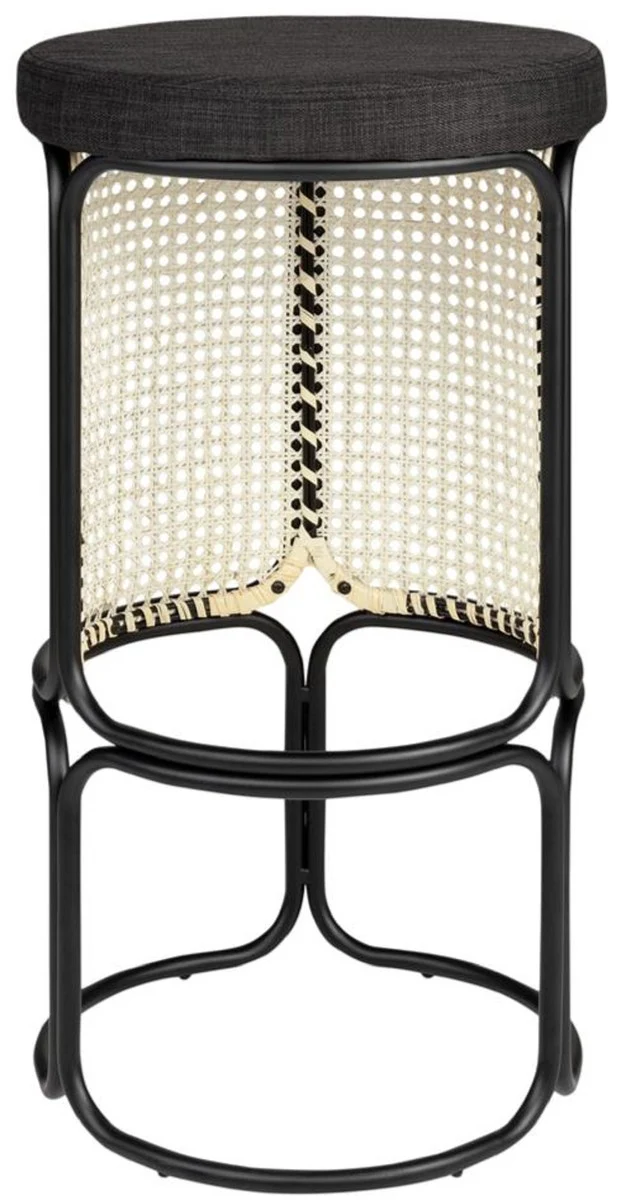 Casa Padrino taburete de bar de dise?o negro / natural ? 40,5 x A. 75,5 cm - Silla de bar redondo tapizado con tejido fino de rat¨¢n y estructura de acero con recubrimiento en polvo