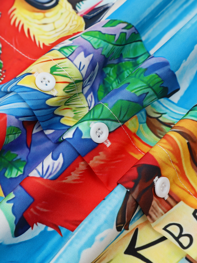 It's 5 O'Clock Somewhere Parrot Chest Pocket Short Sleeve Hawaiian Shirt