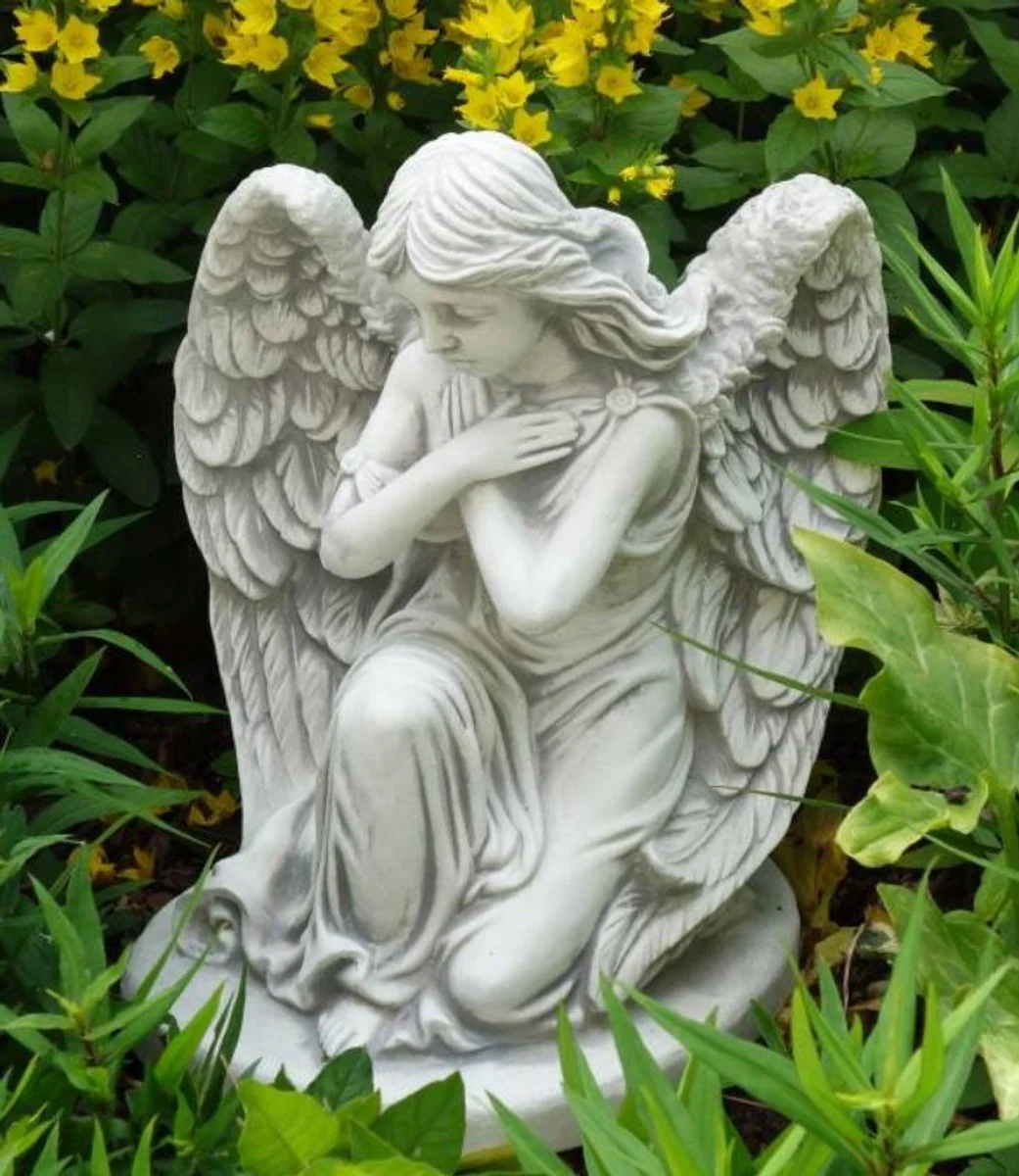 Casa Padrino Escultura de Decoraci¨®n de Jard¨ªn Art Nouveau ¨¢ngel Gris H. 36 cm - Figura de Piedra para Decoraci¨®n de Jard¨ªn Elegante - Accesorios de Decoraci¨®n de Jard¨ªn