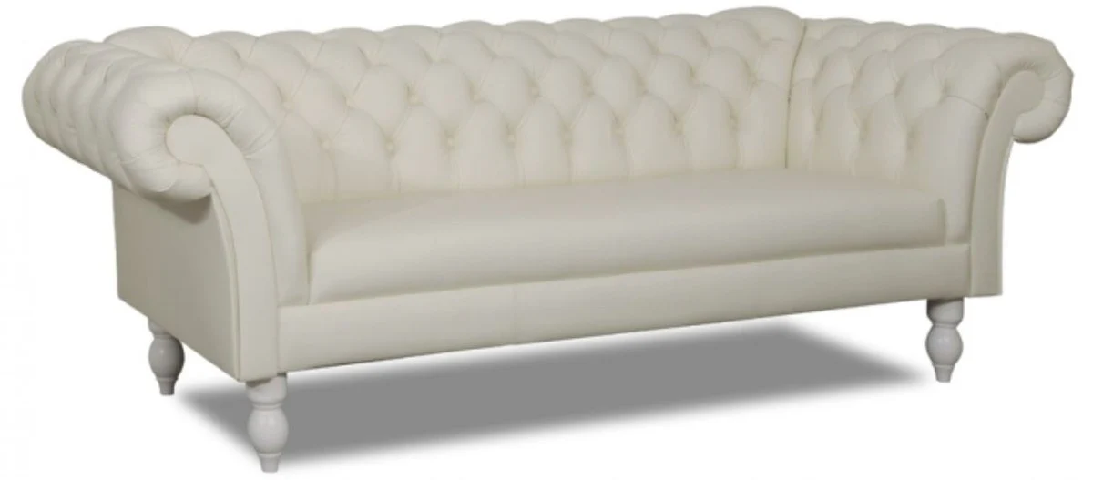 Casa Padrino sof¨¢ de 3 plazas de lujo cuero genuino blanco 210 x 90 x H. 80 cm - Muebles de Sal¨®n en Dise?o Chesterfield