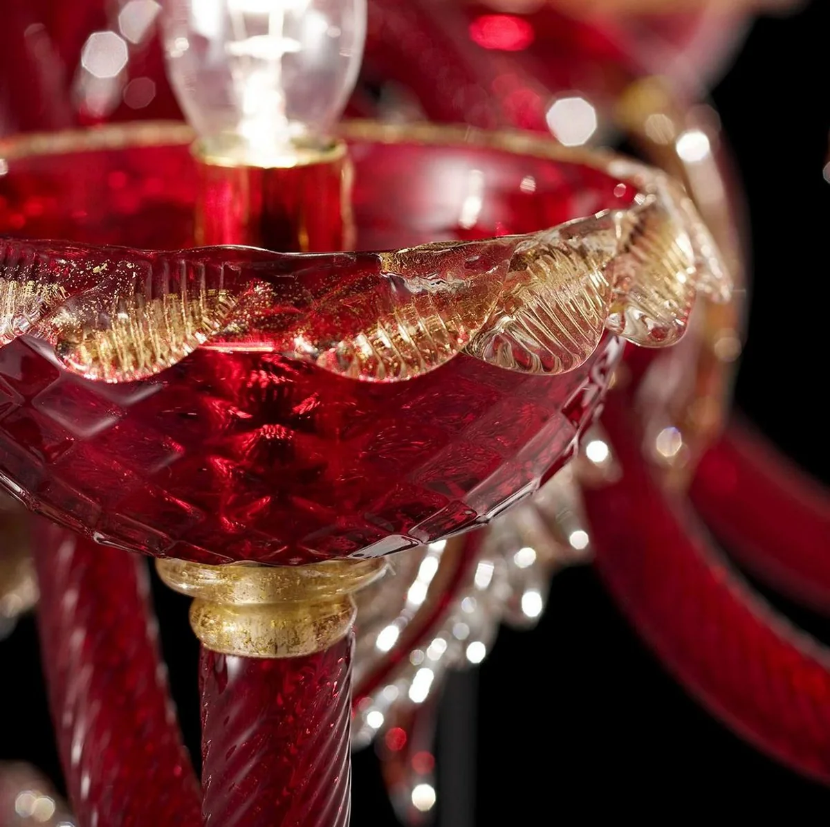 Casa Padrino ara?a de luces de cristal barroco de lujo rojo / oro 100 x 65 x A. 105 cm - Hecho en Italia