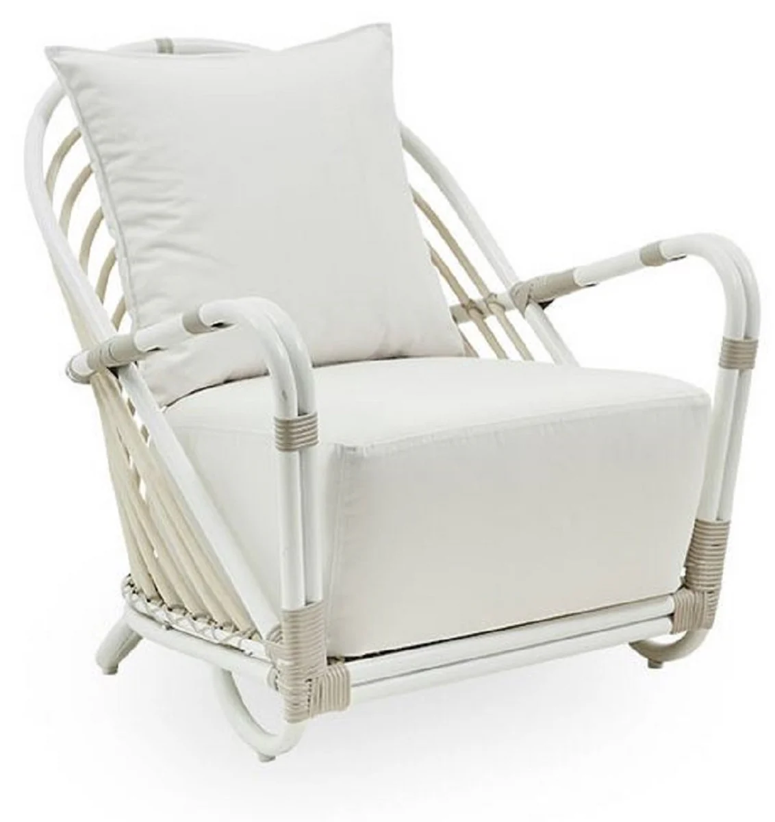 Casa Padrino sillón de jardín de lujo blanco / gris 66 x 80 x A. 74 cm - Sillón de jardín y terraza resistente a la intemperie - Muebles de Jardín y Terraza - Calidad de Lujo