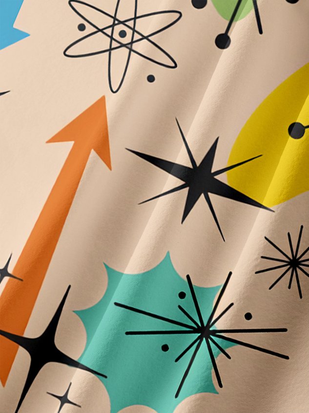 Mid Century Geometric Chest Pocket Short Sleeve Casual Shirt