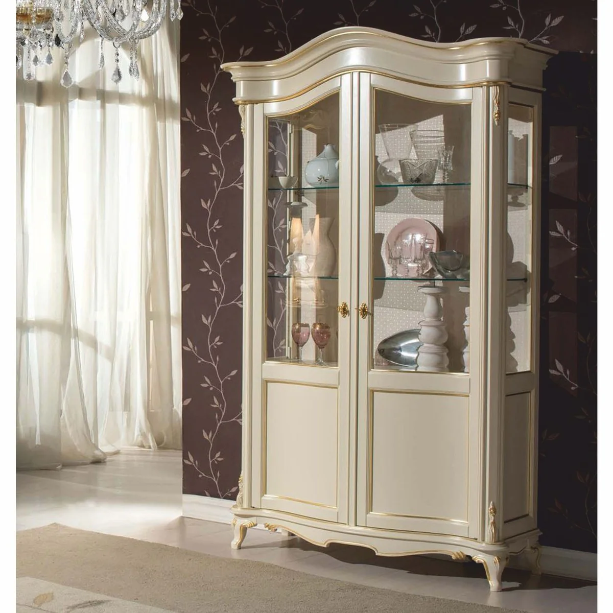 Casa Padrino Vitrina Barroco de Lujo Crema / Oro A. 211 cm - Muebles Barrocos - Hecho en Italia