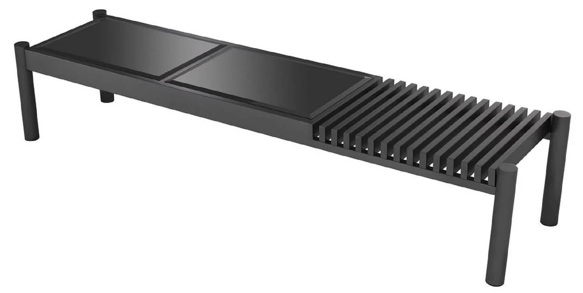 Casa Padrino mesa de centro de lujo bronce / negro 180 x 44 x A. 35,5 cm - Mesa de sal¨®n de acero inoxidable con tapas de vidrio - Muebles de Sal¨®n - Muebles de Lujo