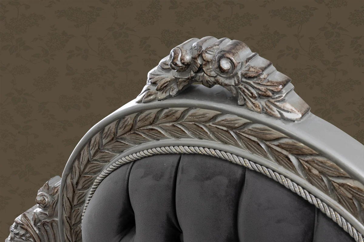 Casa Padrino sof¨¢ barroco de lujo gris / azul / plata / bronce 230 x 90 x A. 135 cm - Magn¨ªfica sof¨¢ de sal¨®n de madera maciza con patr¨®n elegante y cojines decorativos - Muebles de sal¨®n barrocos