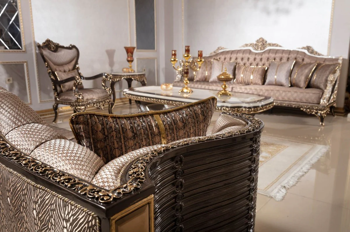 Casa Padrino sof¨¢ barroco de lujo gris / blanco / marr¨®n oscuro / oro 255 cm