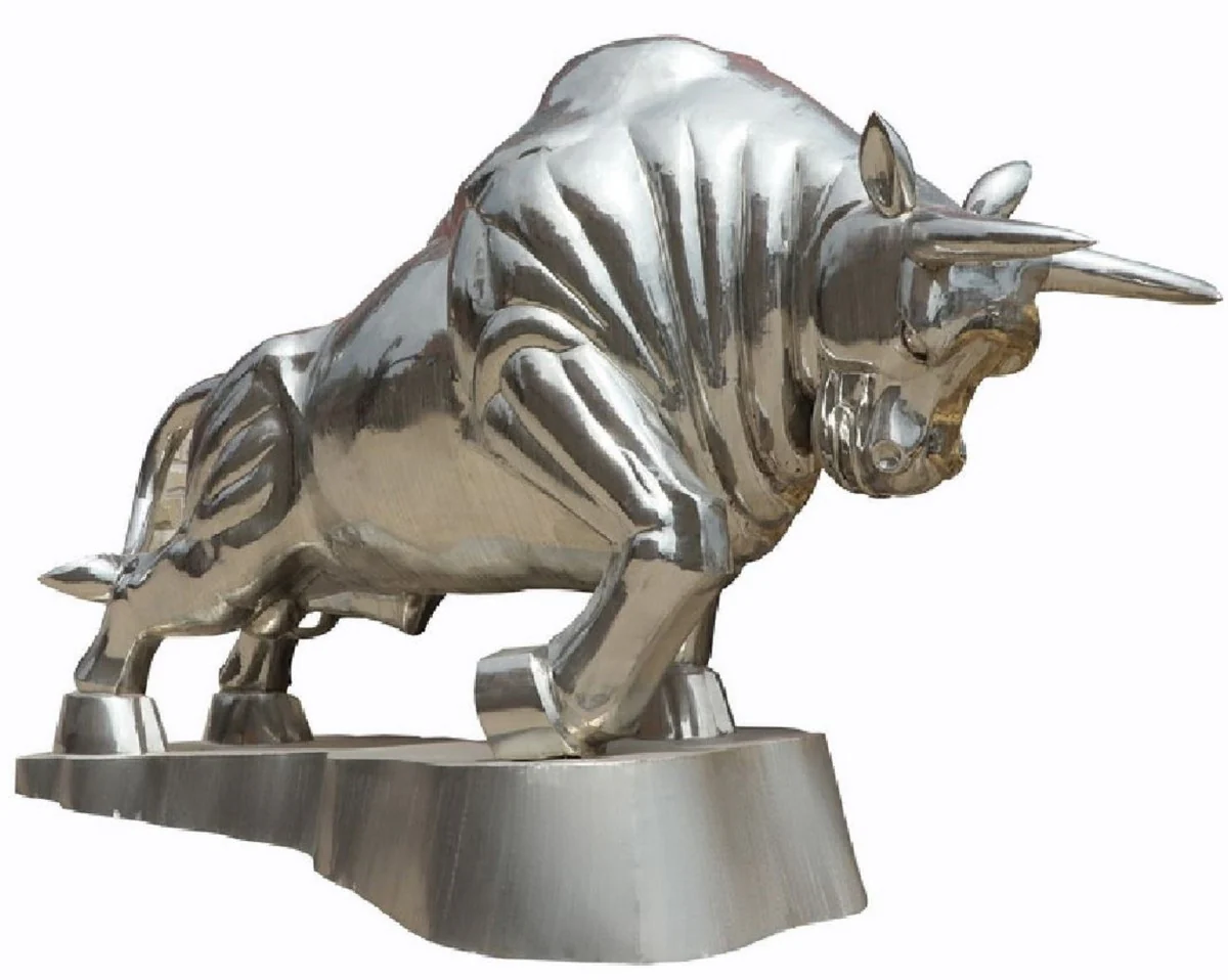 Casa Padrino escultura decorativa de jard¨ªn XXL de lujo toro plata A. 240 cm - Enorme figura de acero inoxidable XXL para decoraci¨®n de jard¨ªn - Figura de animal XXL de acero inoxidable