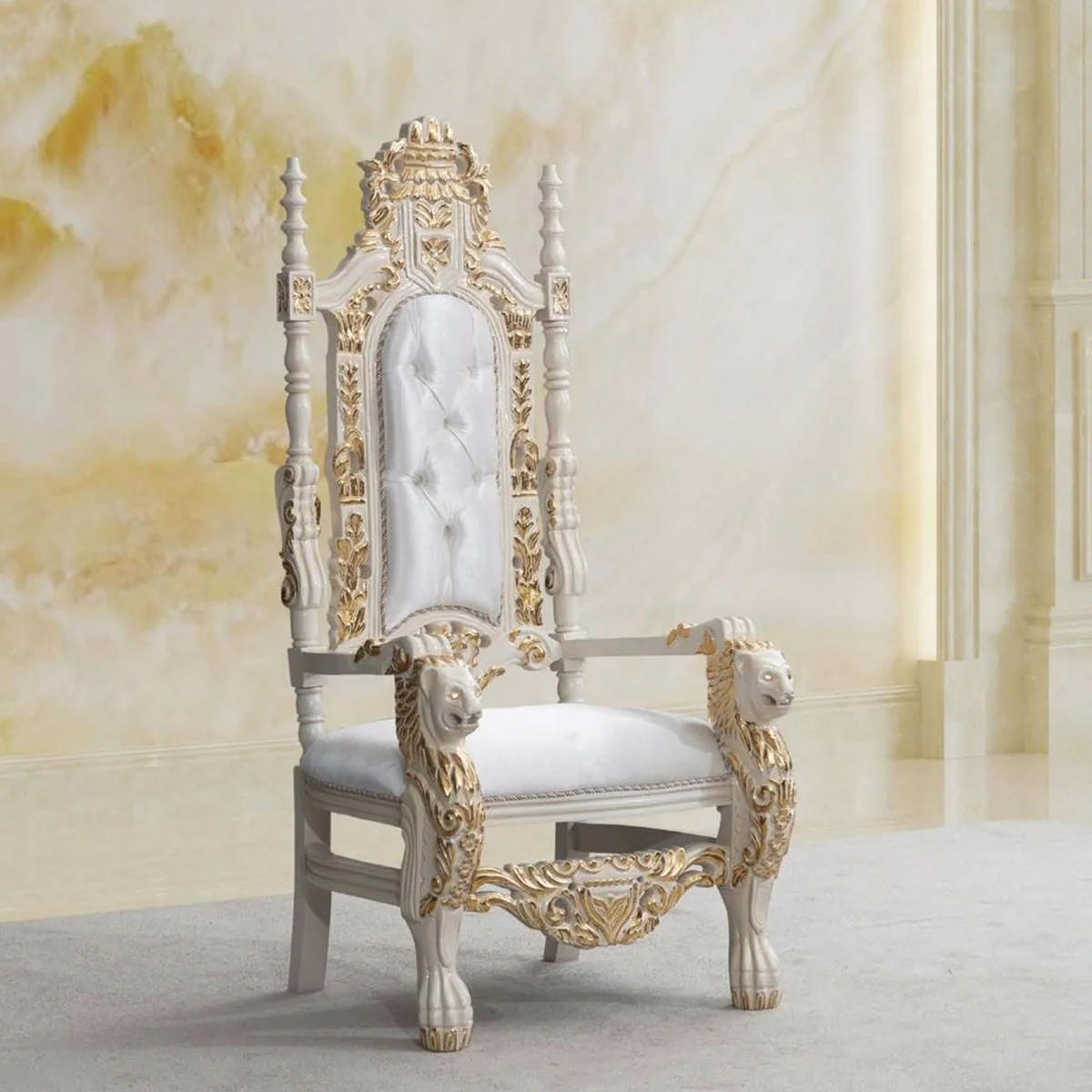 Casa Padrino sill¨®n de trono barroco de lujo con pedrer¨ªa blanco / crema / oro - Muebles barrocos