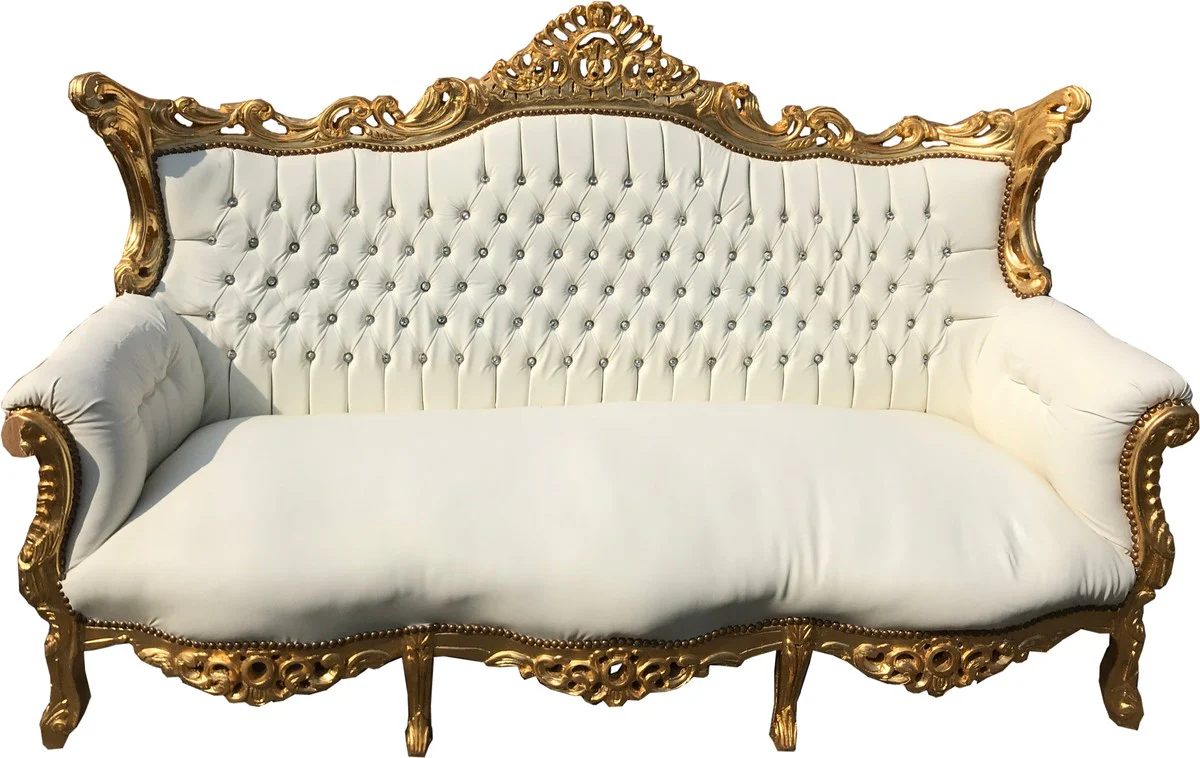 Casa Padrino Baroque Sof¨¢ 3 plazas Master Blanco / Dorado con pedrer¨ªa Bling Bling - muebles antiguos