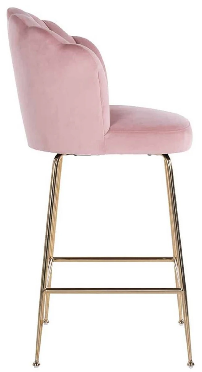 Casa Padrino silla de bar de lujo rosa / oro 51 x 61 x A. 113 cm - Taburete de bar tapizado con terciopelo noble y patas de acero inoxidable - Muebles de bar de lujo