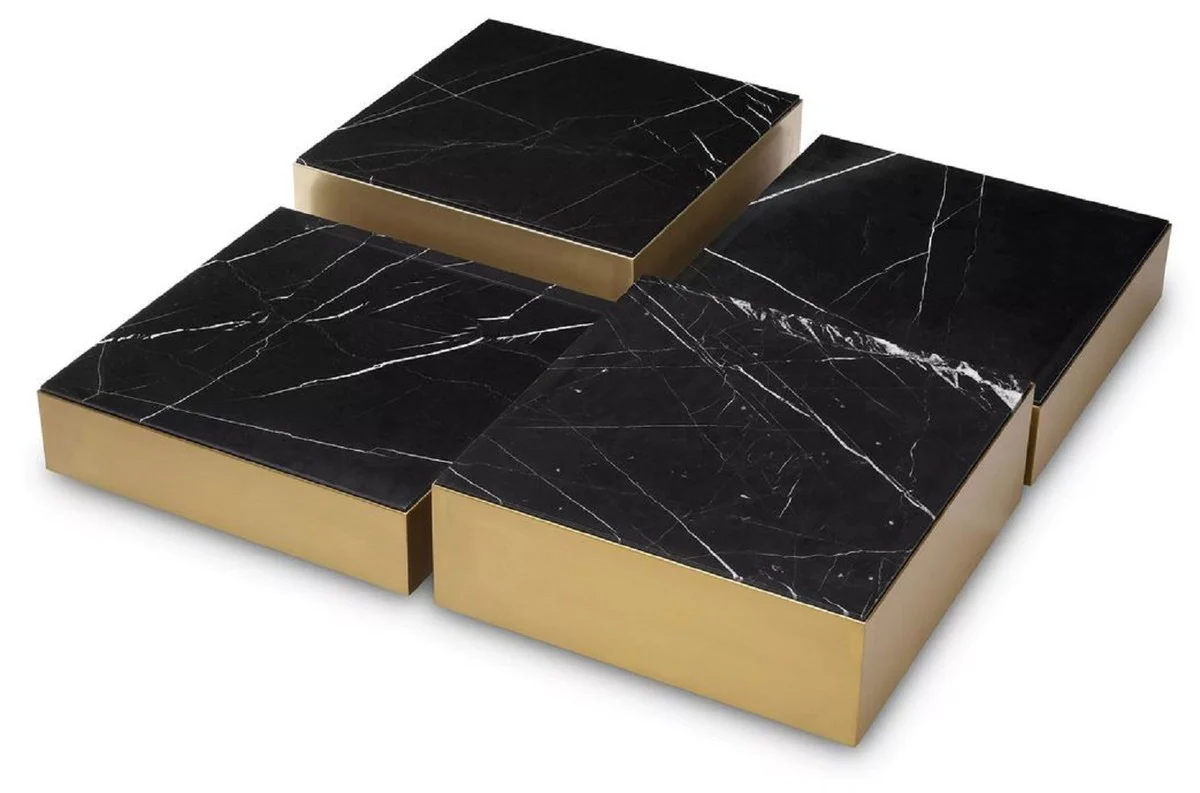 Casa Padrino conjunto de mesa de centro de acero inoxidable de lujo con tableros de m¨¢rmol lat¨®n / negro - Muebles de sal¨®n - Muebles de lujo - Colecci¨®n de lujo