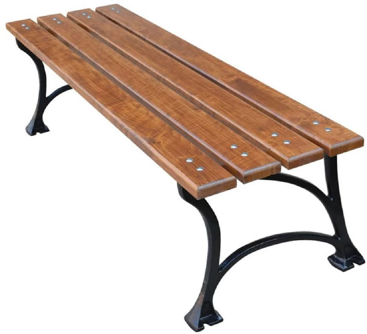 Casa Padrino Banco de Jardín Art Nouveau sin Respaldo Marrón / Negro 180 x 43 x H. 42 cm - Banco de Asiento Banco del Parque Banco de Madera - Muebles de Jardín