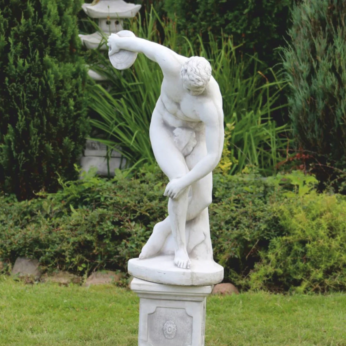 Casa Padrino escultura de decoraci¨®n de jard¨ªn Art Nouveau lanzador de disco blanco / gris A. 93 cm