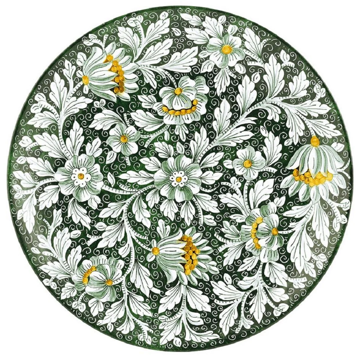 Casa Padrino conjunto de 6 platos de cerámica de lujo verde / multicolor Ø 40 cm - Platos llanos hechos y pintados a mano con diseño floral - Accesorios hoteles y restaurantes - Hecho en Italia