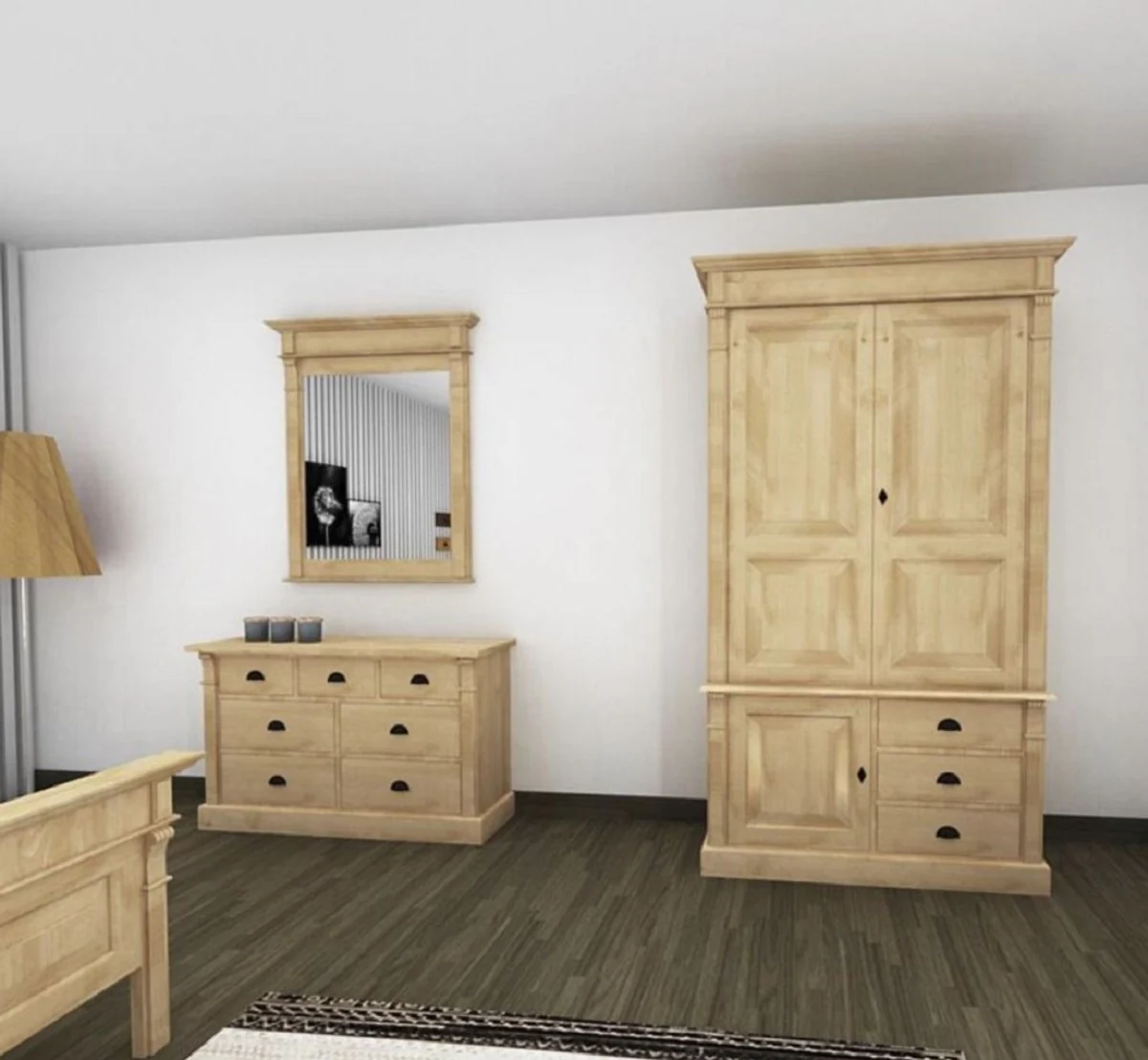 Casa Padrino armario de dormitorio de estilo campestre natural 120 x 59 x A. 210 cm - Armario de madera maciza con 3 puertas y 3 cajones - Muebles de dormitorio de madera maciza estilo campestre