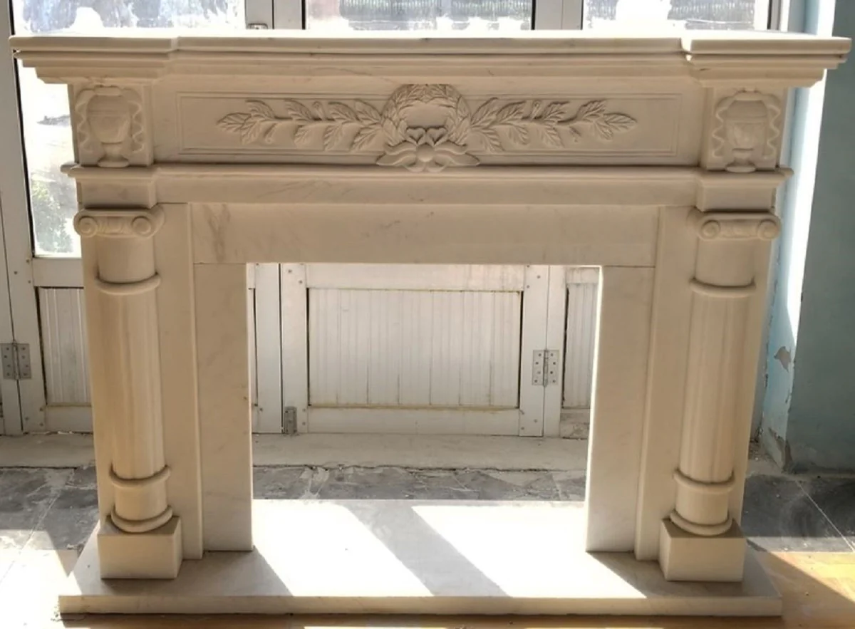 Casa Padrino marco de chimenea barroco de lujo blanco 140 x 35 x A. 110 cm - Magn¨ªfico marco de chimenea de m¨¢rmol de alta calidad - Accesorios decorativos en estilo barroco