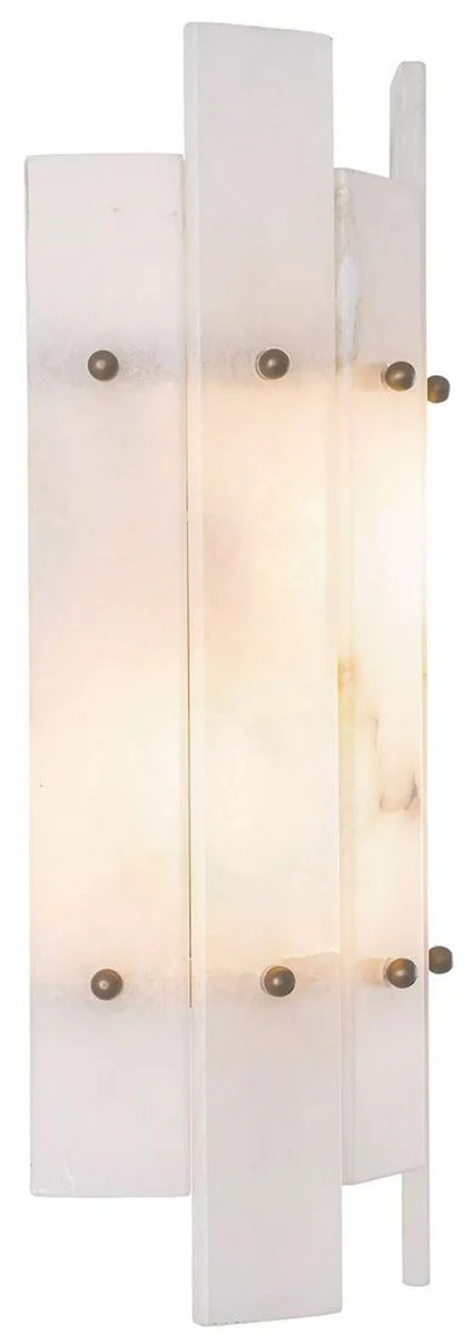 Casa Padrino lámpara de pared de lujo alabastro / latón antiguo 19 x 10 x A. 40 cm - Lámpara de pared de salón con pantalla de alabastro - Iluminación de lujo - Interior de lujo - Muebles de lujo