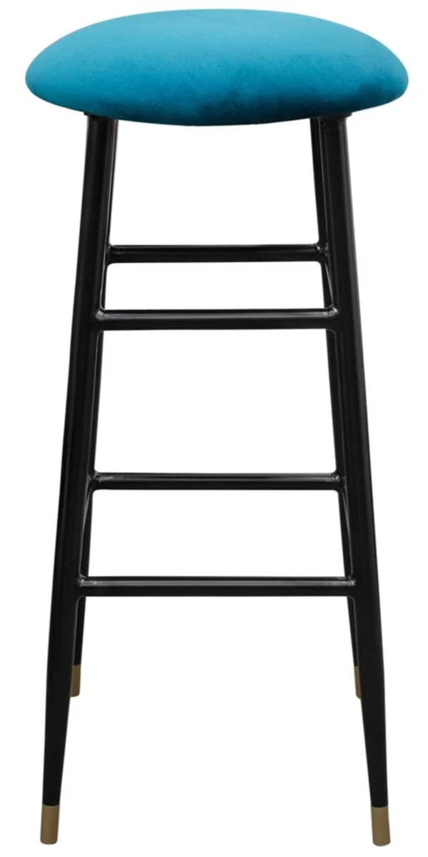 Casa Padrino taburete de bar de lujo azul / negro Ø 37 x H. 76 cm - Taburete de Bar con Tela de Terciopelo