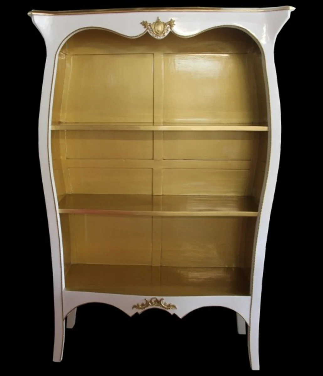 Casa Padrino Baroque bookcase High Gloss White / Gold W 110 x H 169 cm bookcase shelving cabinet