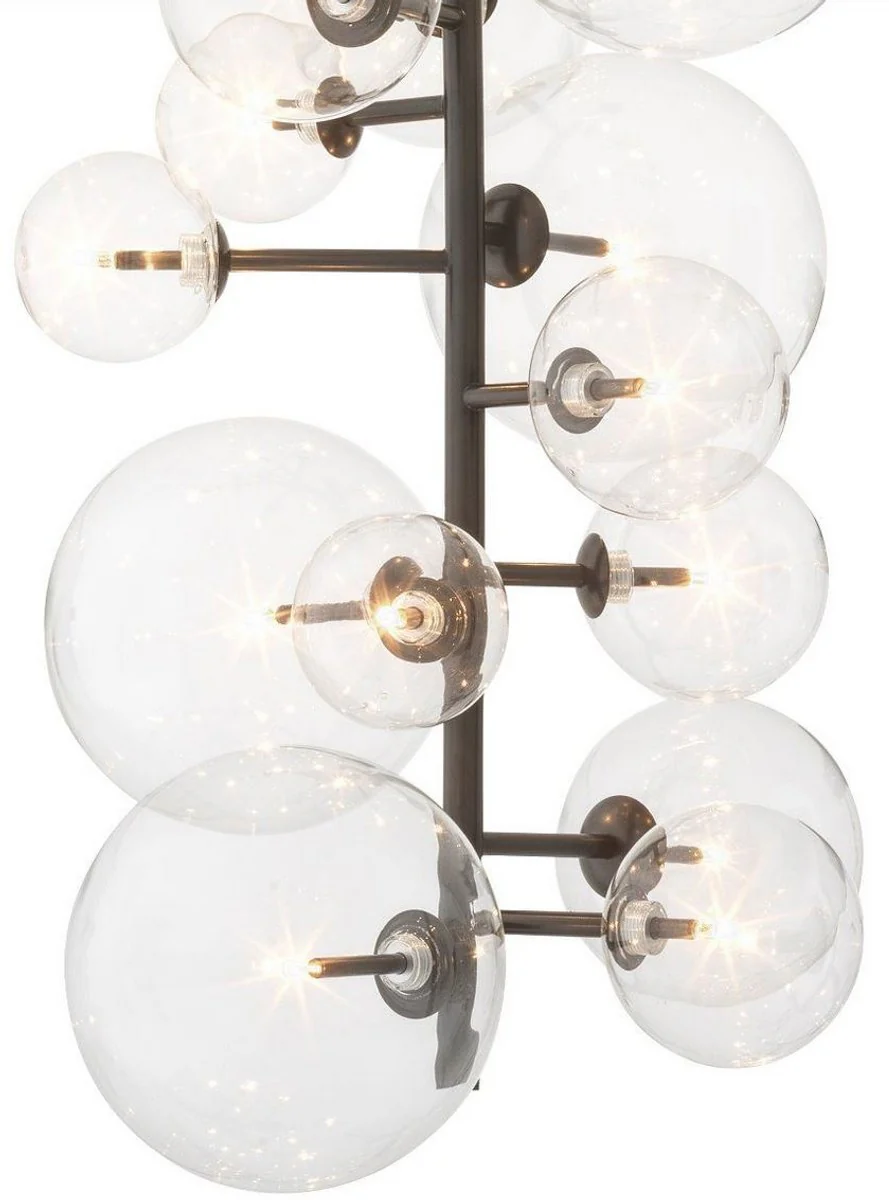 Casa Padrino lámpara de araña halógena de lujo bronce 26 x 26 x A. 71 cm - Lámpara de araña moderna con pantallas de vidrio redondas - Colección de Lujo