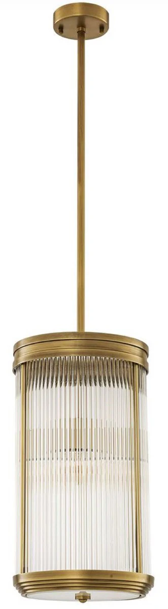 Casa Padrino lámpara colgante de lujo latón antiguo Ø 27,5 x A. 49 cm - Lámpara colgante con pantalla redonda de vidrio - Lámpara colgante de salón - Iluminación de lujo - Calidad de lujo