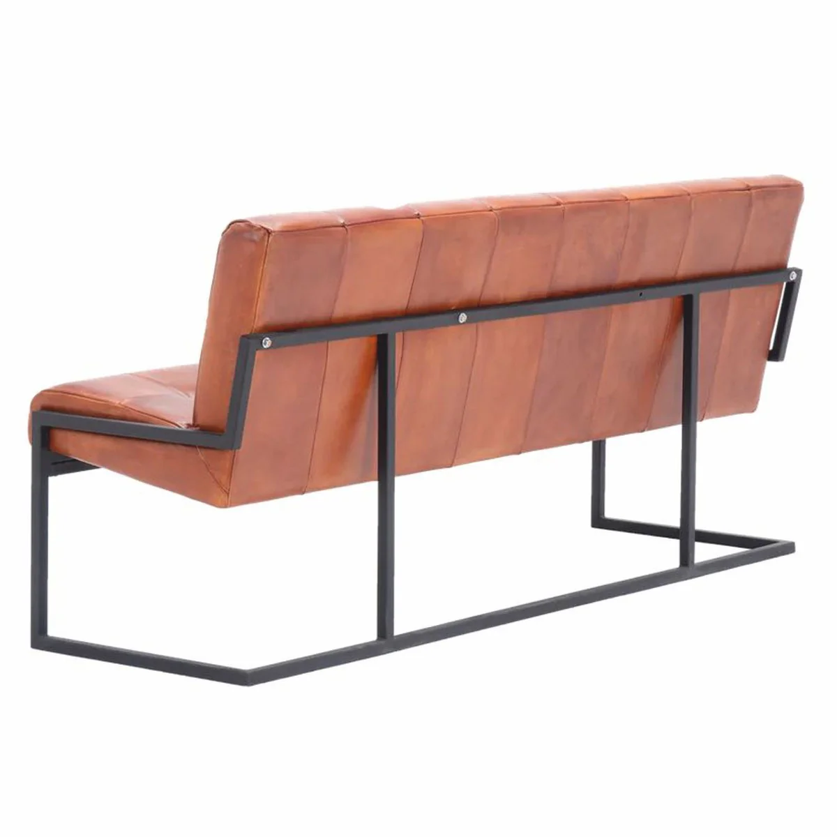 Casa Padrino banco Chesterfield de lujo de cuero genuino marr¨®n claro / negro 200 cm - Muebles de cuero genuino