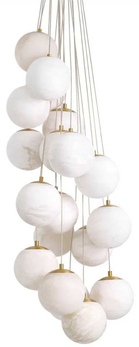 Casa Padrino lámpara de araña de lujo alabastro / latón antiguo Ø 75 x A. 170 cm - Lámpara de araña de salón con pantallas de alabastro - Calidad de lujo