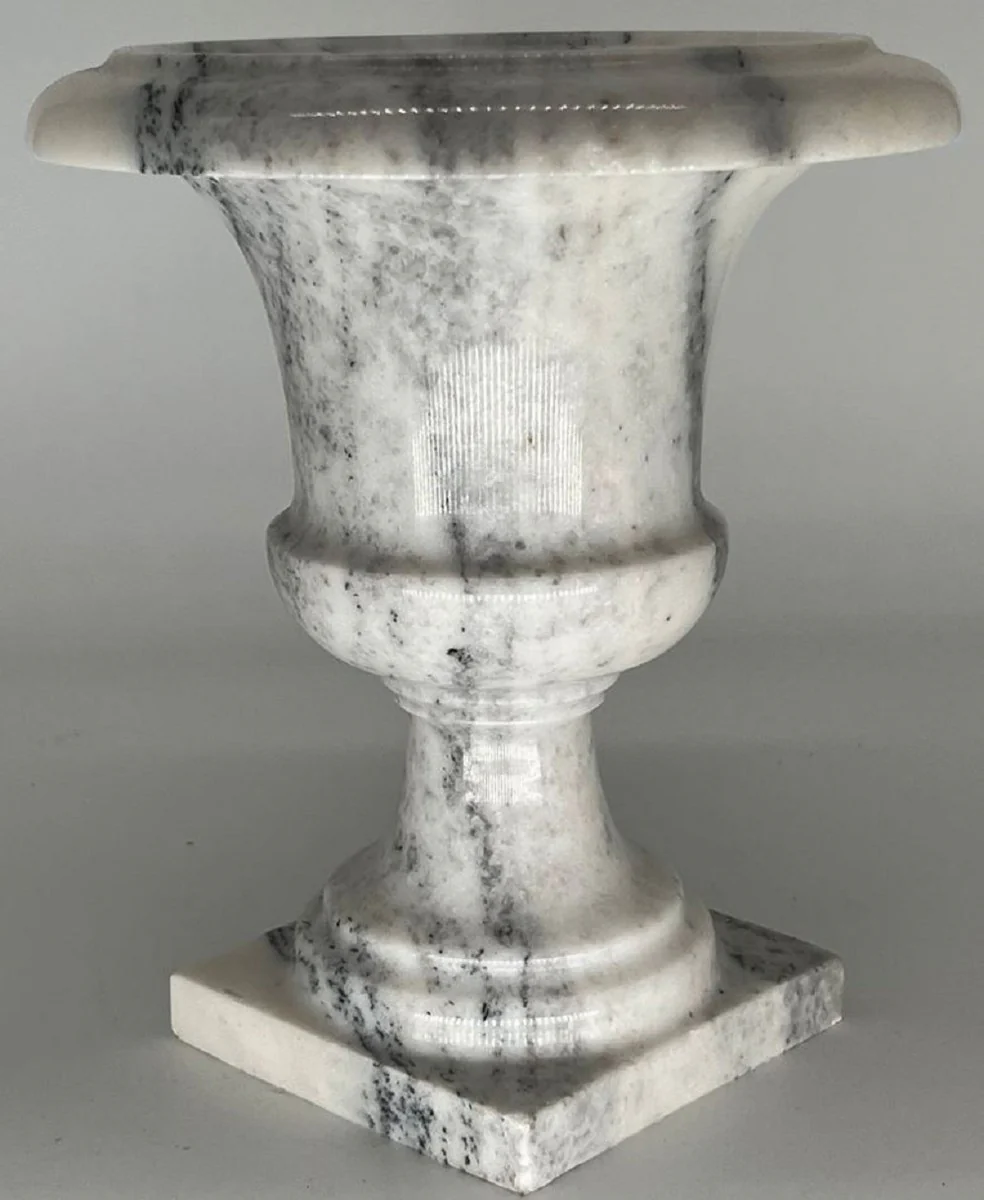 Casa Padrino jarrón barroco de mármol blanco Ø 18 x A. 21 cm - Florero decorativo redondo de estilo barroco - Decoración de salón de estilo barroco - Decoración de escritorio de estilo barroco