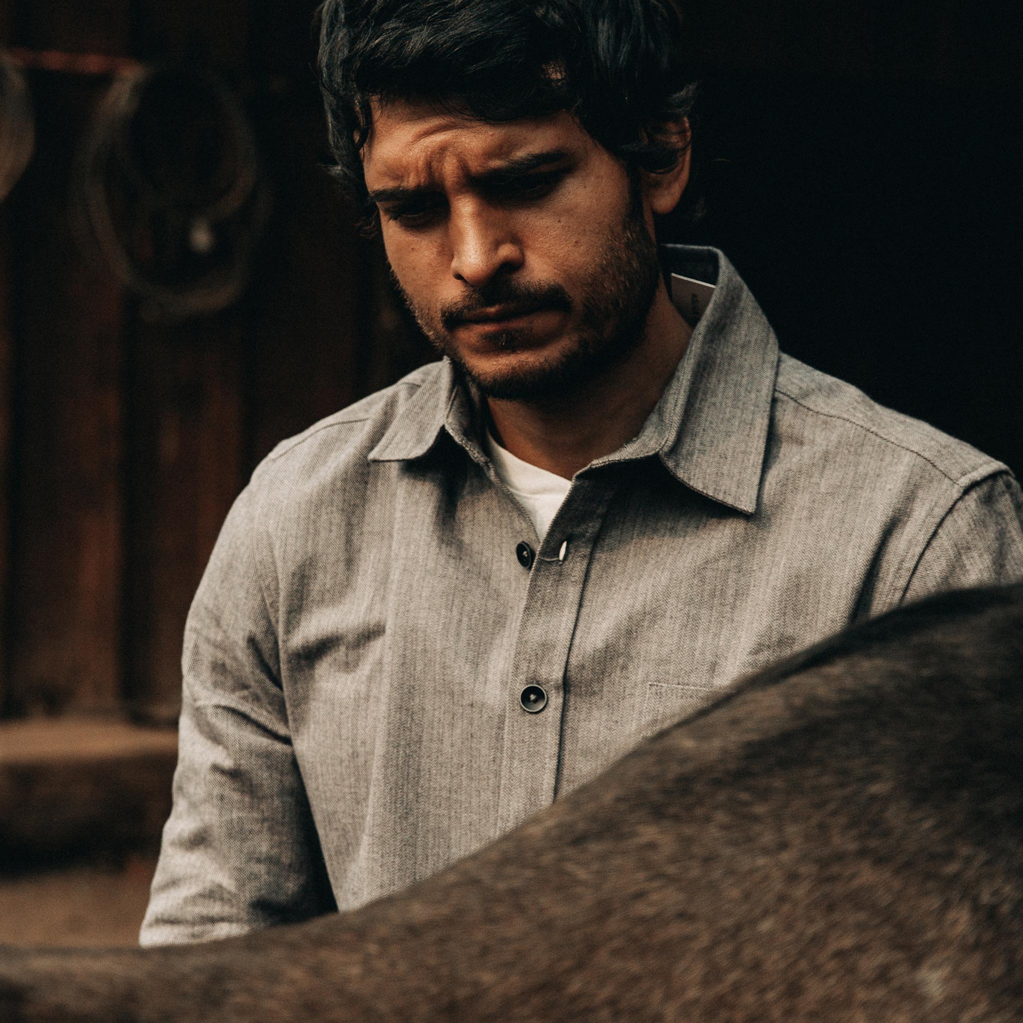 The Mechanic Shirt in Slate Herringbone