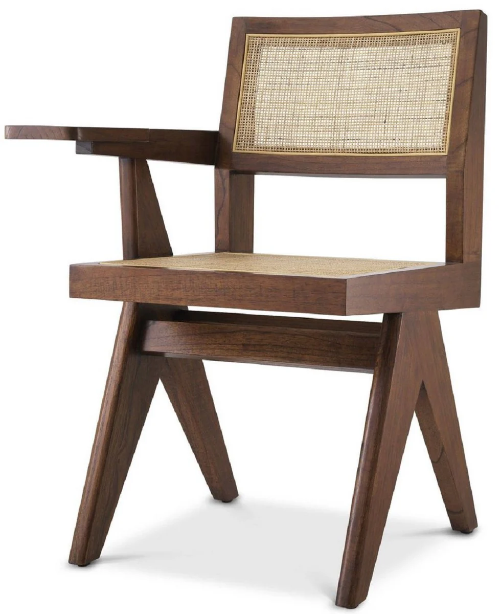 Casa Padrino silla de oficina de lujo marr¨®n / natural 44 x 54 x A. 85,5 cm - Silla de madera maciza con mimbre de rat¨¢n y estante - Muebles de oficina de lujo