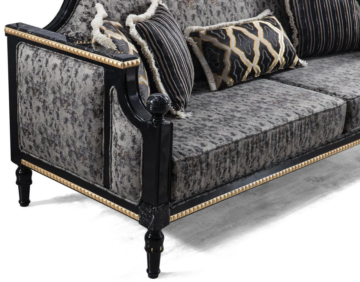 Casa Padrino sof¨¢ barroco de lujo gris / negro / oro 237 x 90 x A. 105 cm - Sof¨¢ de sal¨®n con cojines decorativas - Muebles Barrocos Nobles