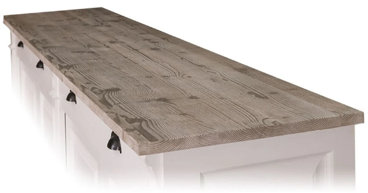 Casa Padrino armario de cocina de estilo campestre con 4 puertas y 4 cajones blanco / natural 219 x 51 x H. 90 cm - Armario de Madera Maciza - Muebles de Estilo Campestre