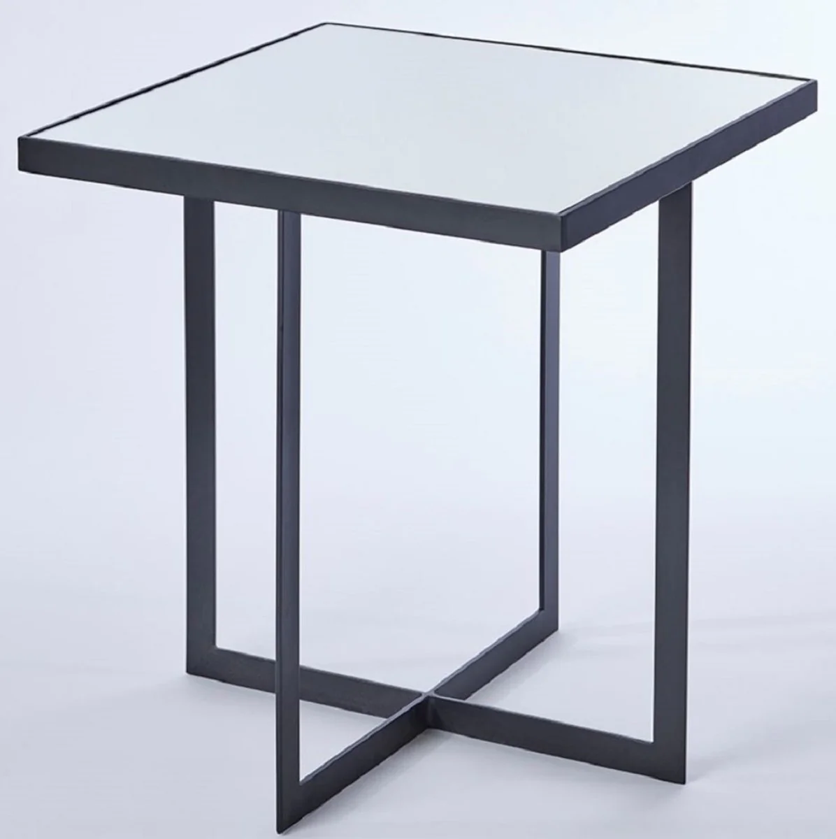 Casa Padrino mesa auxiliar de lujo negro 51 x 51 x A. 55 cm - Mesa de metal con tablero de vidrio espejado - Muebles de Lujo