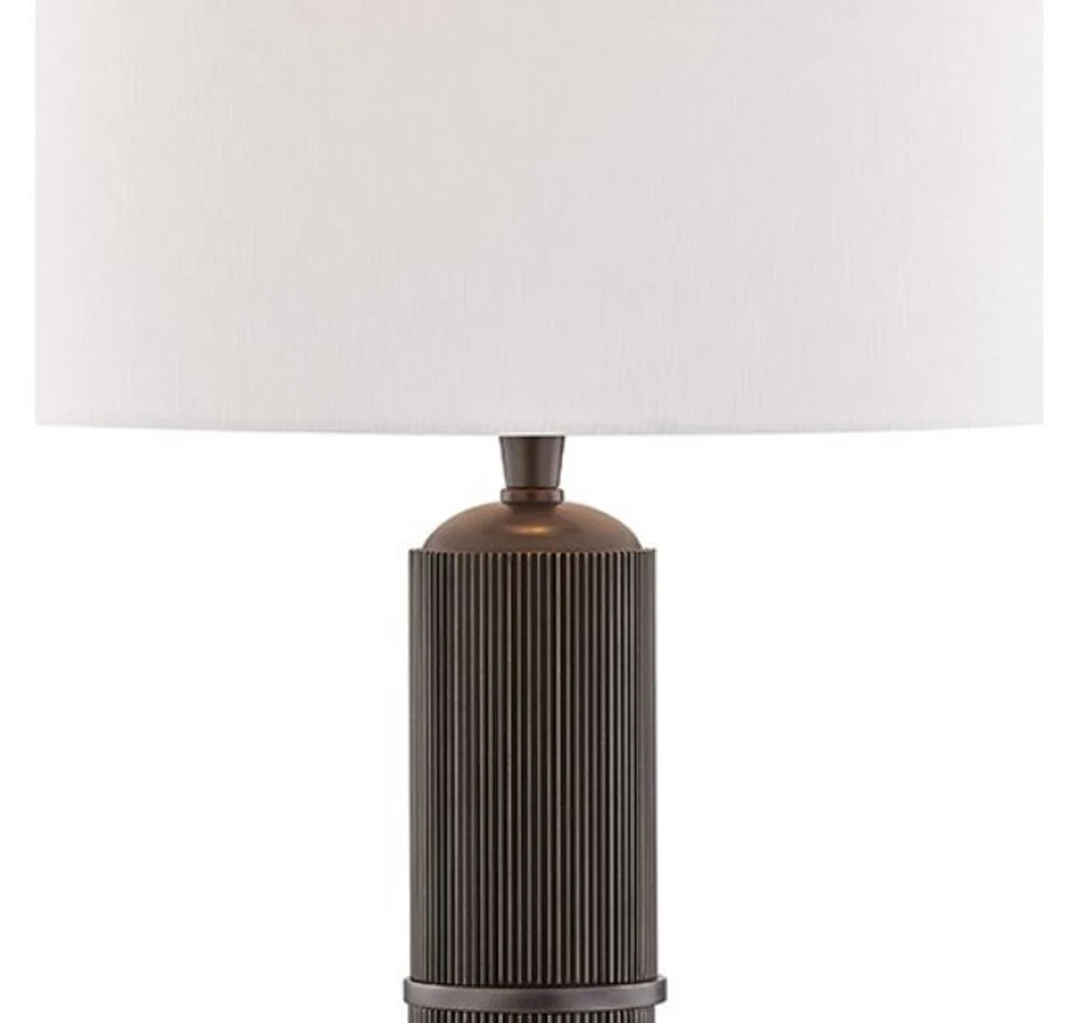 Casa Padrino lámpara de mesa de lujo bronce / blanco Ø 38 x H. 71 cm - Lámpara de Mesa con Pantalla Redonda de Lino