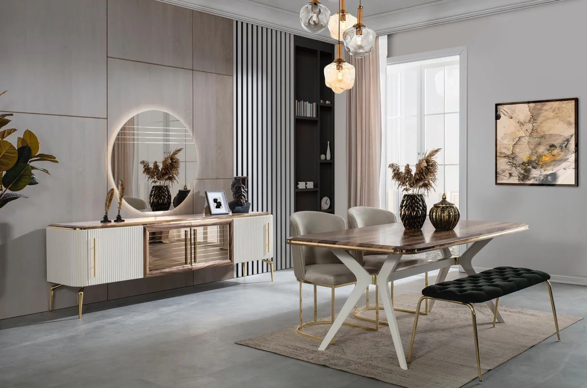 Casa Padrino aparador Art Dec¨® de lujo marr¨®n / blanco / oro 235 x 48 x A. 76 cm - Armario noble con 4 puertas - Muebles Art Deco