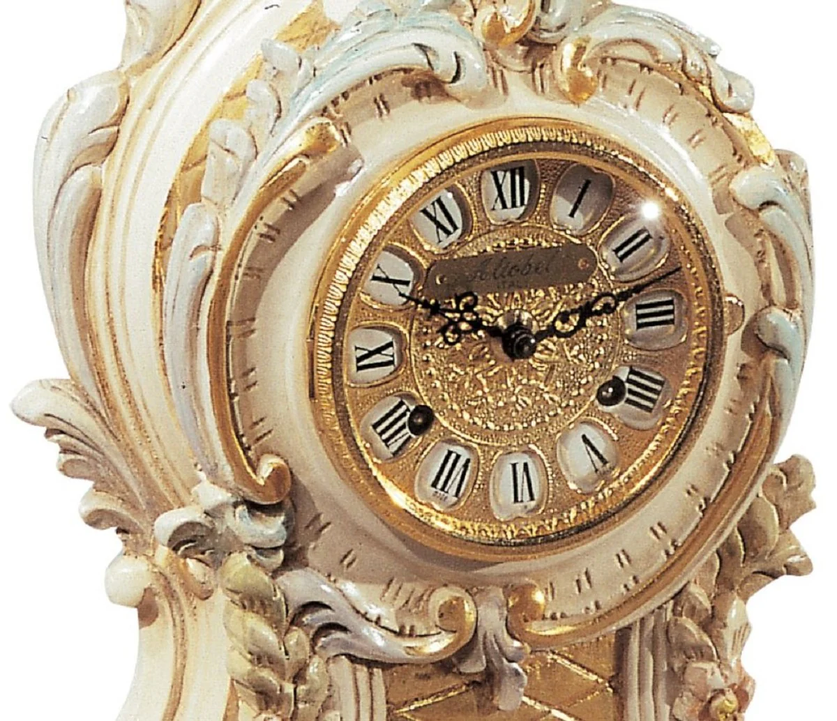 Casa Padrino reloj de mesa barroco de lujo crema / blanco / oro - Magnífico reloj de estilo barroco - Reloj de sobremesa barroco tallado a mano - Calidad de lujo - Hecho en Italia