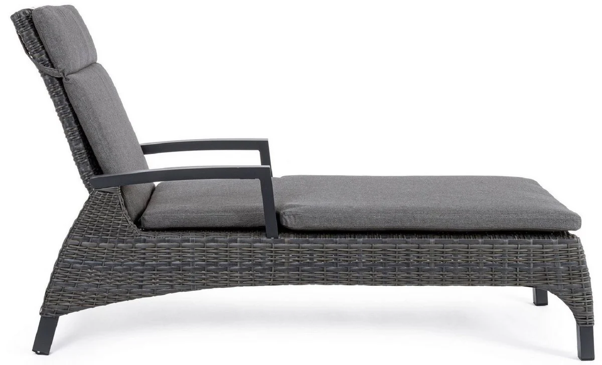 Casa Padrino tumbona de jardín de lujo gris / antracita 205 x 70 x A. 72-106 cm - Moderna tumbona resistente a la intemperie con respaldo regulable y reposabrazos - Muebles de piscina de jardín