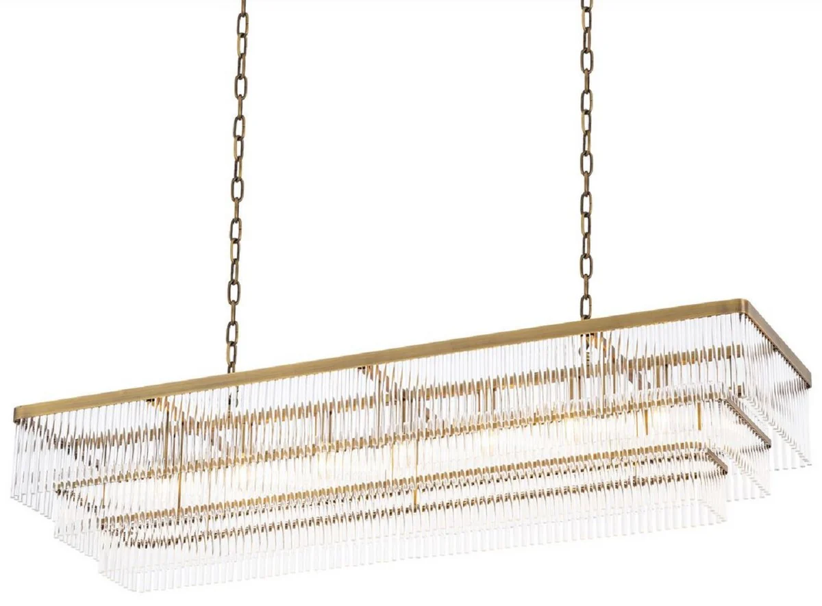 Casa Padrino araña de luces de lujo latón antiguo 140 x 40 x A.33 cm - Lámpara de Araña Rectangular para Hotel y Restaurante - Colección de Lujo