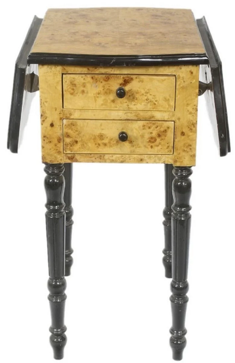 Casa Padrino mesa auxiliar Art Dec¨® con 2 cajones ojo de p¨¢jaro arce marr¨®n claro / negro 40 x 30 x A. 75 cm - Muebles de Sal¨®n Art Deco