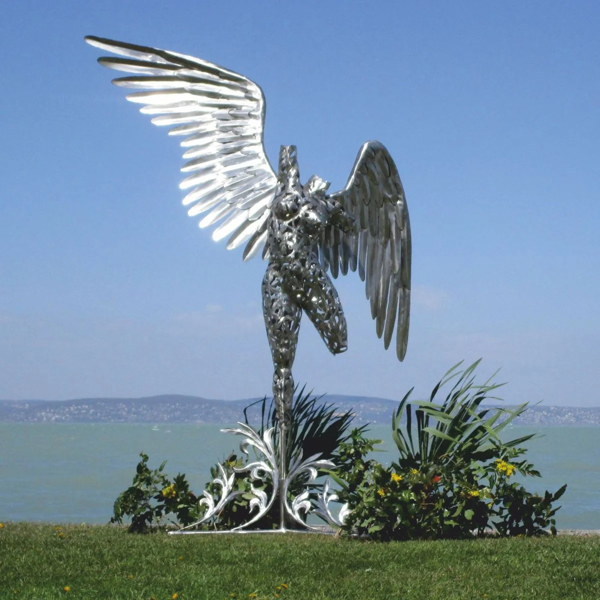 Casa Padrino escultura decorativa de lujo ¨¢ngel plata A. 230 cm - Figura gigante de jard¨ªn